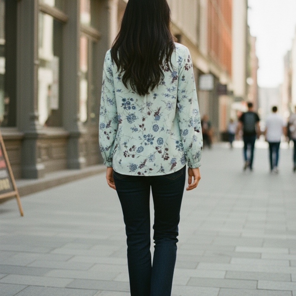 NorthCrest Mint Green Floral Buttonless Top